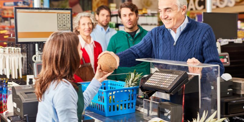 happy customer at cash counter