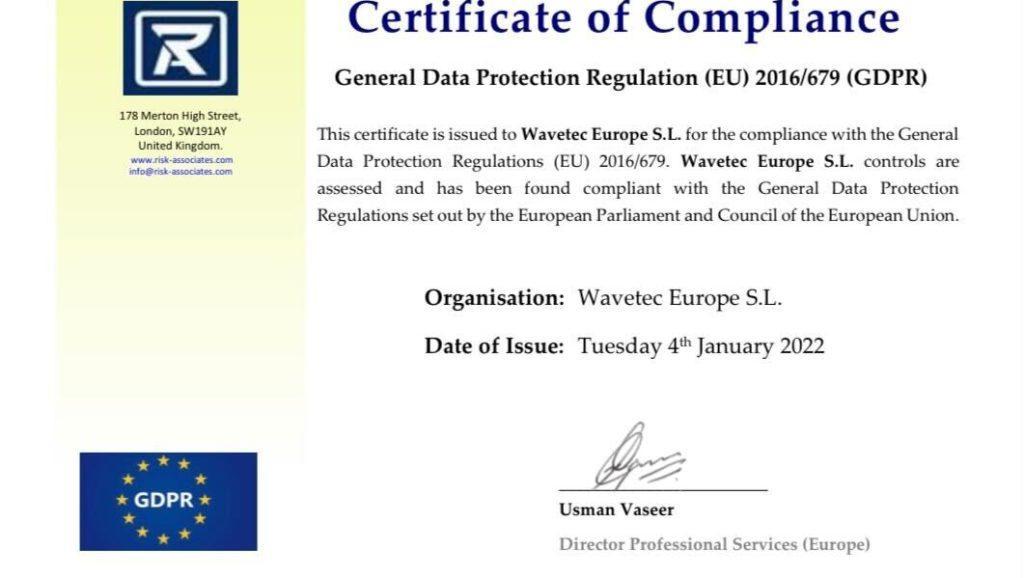 Wavetec is GDPR compliant - with the safety of your data prioritized!